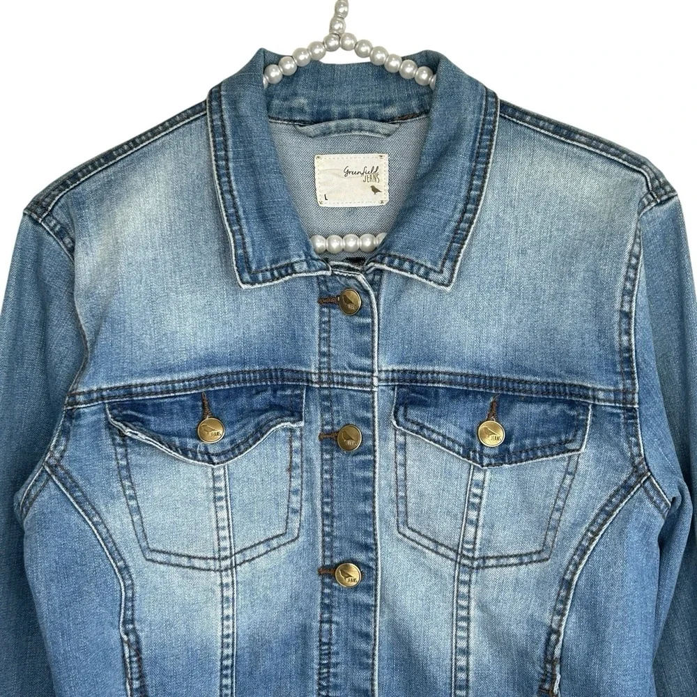 Greenfield Denim Jacket L Boho Festival Indie Western Embroidered Aztec Tassel‎